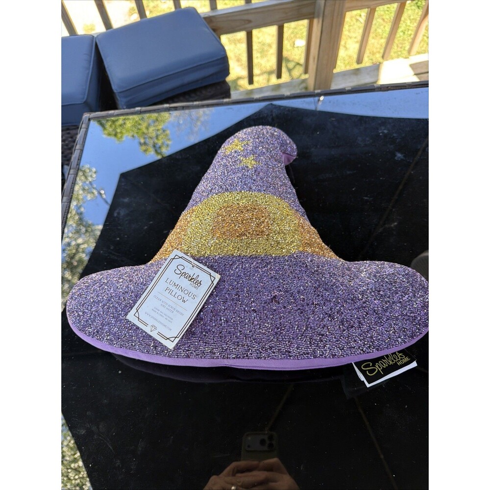 Sparkles Home Luminous Pillow- Witch Hat-purple With Stars-Halloween